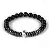 Strand Skull Bracelet Fashion Strandard Hommes Femmes Haute Qualité Naturel Noir Mat Onyx Perles Bijoux BR002