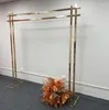 Party Decoration Wedding Arch Shniny Gold Props Double Pole Square Flower Stand Outdoor Frame Shelf Backdrop Decor