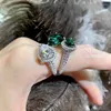 Wedding Rings Three-stone Finger Ring Water Drop Emerald Cubic Zircon Silver Color Party Band For Women Promise Birthday Jewelry