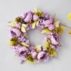 Decorative Flowers Pink Peony Simulated Garland Rattan Ring Decoration Pography Props Wedding Wreath Flower Home Door