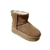 Ultra Mini Boot Designer Platform Snow Boots Australia Fur Fur أحذية دافئة حقيقية من الجلد الكستناء في الكاحل الرقيق للنساء