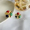 Stud Earrings Clover Petals Silver Needle Resin Suitable For Autumn Retro Style Alloy Female Accessories