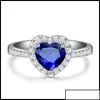 Band Rings Band Rings Jewelry Blue Austrian Crystal Heart Love к женщинам Clear Rinestone Романтическая свадебная вечеринка Оптовая капля Deli Otqrz