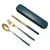 Set di posate in acciaio inossidabile Lavabile in lavastoviglie Riutilizzabile Cucchiaio di metallo Forchetta Coltello Bacchette Kit per uso scolastico in campeggio