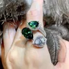 Wedding Rings Three-stone Finger Ring Water Drop Emerald Cubic Zircon Silver Color Party Band For Women Promise Birthday Jewelry