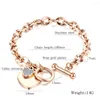 Bracelets porte-bonheur mode or Rose coeur Zircon bracelets pour femmes Kpop acier inoxydable manchette accessoires bijoux Pulseras Mujer