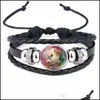 Berlockarmband Moon Wolf Handgjorda glas Cabochon vävt läderarmband Armband Herr Svarta Punk Djurarmband Hip Hop Smycken Dr Dhpys