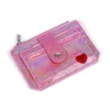 미니 레이저 지갑 반짝이는 투명 심장 자수 여성 지퍼 버클 코인 코인 패션 ID 카드 홀더 레이디 클러치