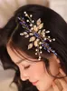 Başlıklar Düğün Aksesuarları Altın Yaprak Mavi Rhinestone Kristal İnci Şapka Kadın Saç Karmakarışık Kadın Gelin Başlık Gelin Kearoz