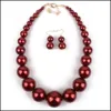 Girocolli Collana girocollo con perle imitazione e orecchini pendenti Set Plastica ABS Rosso Nero Oro Perle Coppie Gioielli semplici Matrimonio femminile Dh2Eo