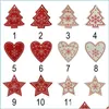 Decorazioni natalizie Ciondolo in legno di Natale 10 Pz / lotto Bianco Rosso Ornamento per l'albero Angelo Campana di neve Elk Star Decorazioni per la casa Drop Dhmzt