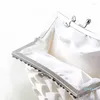 Evening Bags Summer White Silk Folds Handmade Womens Clutches Fashion Simple Silver Color Shoulder Bag