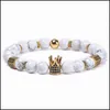 Beaded Braided Copper Zircon Diamond Crown Bracelets Natural Stone Howlite Beads Strand Bracelet Wristband For Women Men Fashion Jew Dh4Ga