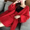 Frauen Strick Herbst Winter 2022 Pullover Sets Twist Dicke Mittellange Strickjacke Stretch Taille Mini Rock Rot Gestrickte Plus größe Anzüge