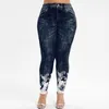 Hosen Faux Denim Jeans Damen Leggings Plus Größe 5XL Damen Nahtlose Blumendruck Sexy Volle Hose Übergroße Streetwear Jean A20