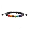 Beaded 7 Chakra Beaded Strands Yoga Bracelet Men Lava Healing Nce Beads Reiki Buddha Prayer Natural Stone Frosted Black Agate Bracel Dhbok