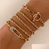 Charm Bracelets Charm Bracelets Ingesight Z 5Pcs/Set Twisted Metal Rope Chain Bangles Mti Layered Rhinestones Crystal Toggle Lasso J Dhpal