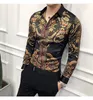 Men's Casual Shirts Men's High-quality Fancy Striped Shirt Slim Party Luxury Printing Fashion Bottoming