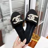 Ladies Slippers Sandals Beach Flip-Flops Luxury Designer Fashion Rhinestone Buckle Flat Heel Leather Casual Vacation Box 35-42