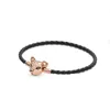 S925 Silver Rose Gold Leopard Head Charm Bracelet Leather Woven DIY fit Pandora Jewelry gift