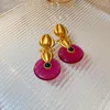 Boucles d'oreilles pendantes élégantes en forme de cœur rouge, cerceau en acrylique, perle d'eau douce pour femmes, bijoux de déclaration