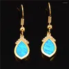 Orecchini sul retro Orecchini da donna carini a goccia lunga in oro giallo con clip color argento per le donne Vintage Blue White Opal Wedding