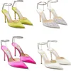 Luxury design heels derss shoes Women sandal high heels pointy toe Saeda 100mm ankle strap pumps lady wedding party sexy lady pumps with box EU35-41