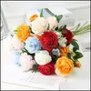 Decorative Flowers Wreaths Artificial Peony Flower 3 Heads Long Plastic Stem Silk Flowers Garden Party Wedding Bouquet Bridal Deco Dh0Fk