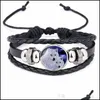 Charm Bracelets Moon Wolf Handmade Glass Cabochon Woven Leather Bracelet Bangles Mens Black Punk Animal Pulseiras Hip Hop Jóias Dr Dhpys