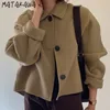 Women's Wool Blends Matakawa Jackets Korean Fashion Vintage Turn Down Collar Casual Loose Puff Sleeve Woolen Short Women Coat Solid Veste Femme 221110