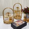 Storage Bottles French Candy Jar Transparent Glass Jewelry Cosmetics Candle Food Box Metal Handle Flower Basket Wedding Decor