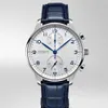 Classic New Quartz Movement Chronograph Men Watch Stopwatch Sapphire Watches Silver Blue Leather Sport Limited White Dial3221