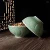 Bols Bol de riz Intaglio de céréales chinoises avec vaisselle en porcelaine de feuille de lotus 4.25 pouces décor en céramique micro-ondes et lave-vaisselle sûr