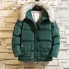 Heren down winter met katoen met katoen gekleurd man kleren hong kong-stijl capuchon plus bont kraagjack paar studenten losse mode casual warme jas