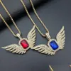 Pendant Necklaces Pendant Necklaces Hip Hop Gold Color Neckaces Cubic Zirconia Paved Bling Iced Out Angel Wing Pendants Necklace For Dh90K