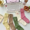 Chaussettes brodées barre verticale anglaise double aiguille tube moyen femme japonaise polyvalente