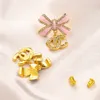 18K pozłacane srebro 925 luksusowa marka projektanci litery Stud Bowknot geometryczne znane kobiety kryształ Rhinestone kolczyk ze stali nierdzewnej wesele biżuteria