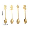 Servis uppsättningar 4st Gold/Silver Coffee Spoons Tea Creative Christmas Table Stain Lostly Steel dessert Scoop Cutlery Set 5.04 0,91 i