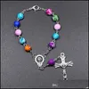 Charm Bracelets 8Mm Colorf Acrylic Beads Catholic Rosary Bracelet Women Religious Jesus Cross Crucifix Bracelets Hip Hop Jewelry Dro Dhkx3