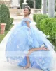 Pink Ball Gown Quinceanera Dresses Beaded Flowers Appliques Off Shoulder Tulle Sequined Sweet 15 16 Dress XV Party Wear