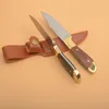 Hot G1112 Survival Straight Knife 440C Satin Drop Point Blade Full Tang Wood Handle Outdoor Camping Hiking Fishing Hunting Knives with Leather Sheath