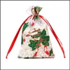 Gift Wrap Christmas Organza Dstring Bag Wedding Jewelry Packaging Pouches Xmas Pattern Candy Favors Drop Delivery Home Garden Festiv Dh1Ti