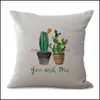 Pillow Case Cotton Cactus Series Pillowcase Green Plant Cushion Er Linen Home Decor Pillow Case Sofa Car Throw Drop Delivery Garden Dhfvu