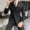 Männer Anzüge Jacke Hosen 2022 Formale Schwarz Streifen Männer Zweireiher Hochzeit Bräutigam Smoking Business Mann Prom Blazer 2 stück Set