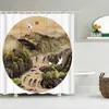 Rideaux de douche rétro Style chinois paysage rideau montagne eau Nature paysage imperméable Polyester maison bain écran décor