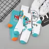 Calcetines de algodón para hombre, patrón de dibujos animados, estilo Hip Hop, transpirable, tubo medio, calcetín feliz para monopatín, largo suave para Calcetines