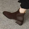 Korean version nude boots fashion stitching pointy commuting medium heel short boots autumn and winter thick