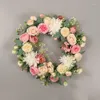 Fleurs décoratives Cilected 15 pouces couronne de fleurs de pivoine pour porte d'entrée rose rose floral avec des feuilles de vigne rustique décoration murale de mariage