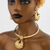 Ensemble de boucles d'oreilles et collier, bijoux à la mode, pendentif et cerceau avec bracelet, bague, dubaï, africain, plaqué or 18 carats, pour brésilien