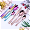 Flatware Sets Gold Cutlery Flatware Set Spoon Fork Knife Teaspoon Stainless Dinnerware Tableware Kitchen Drop Delivery Home Garden D Dhkdm